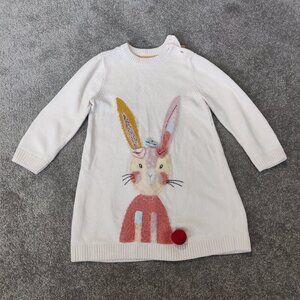 Mothercare Girls Sweater Dress Size 2-3 Years White Red Bunny Embroidered Easter